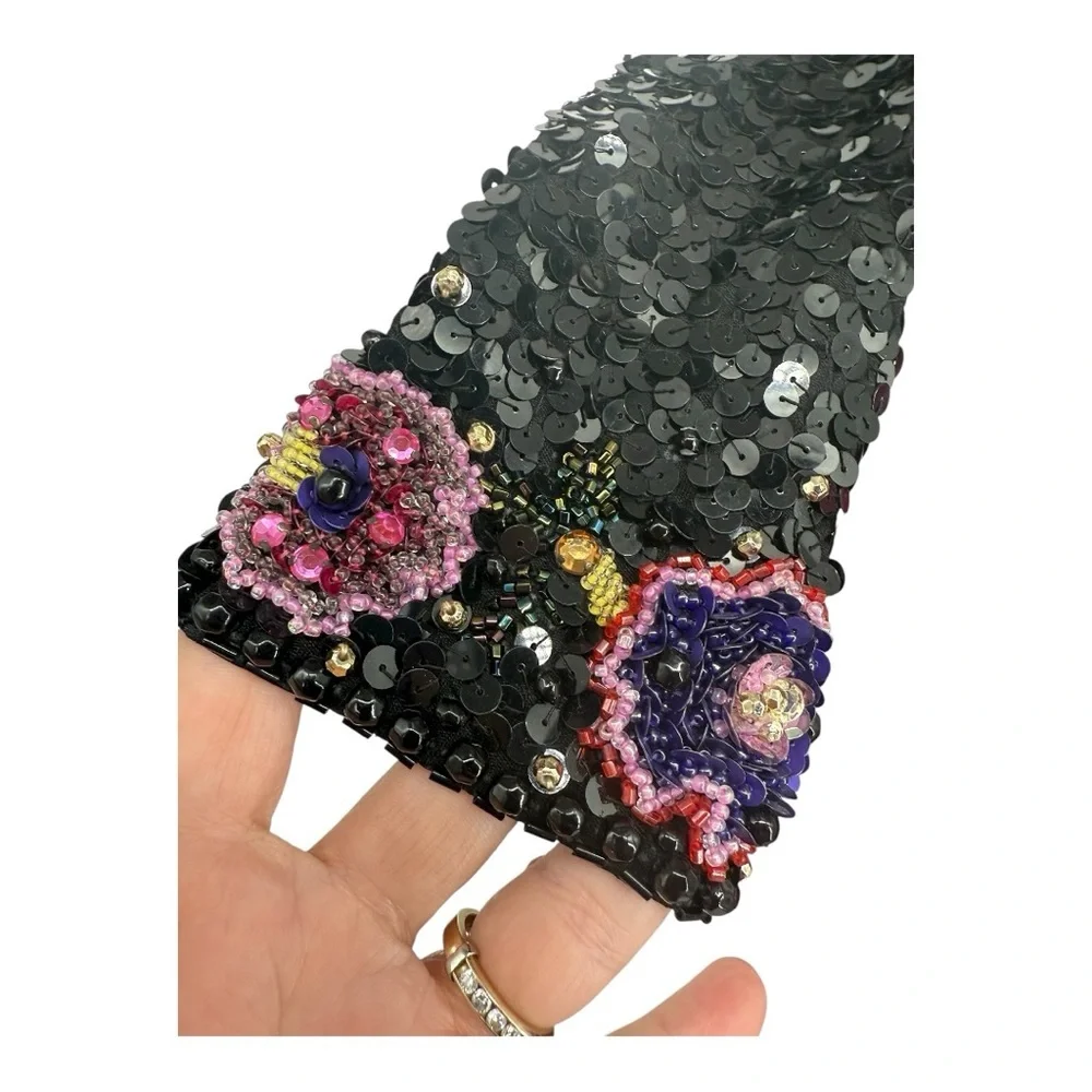 Victoria Royal Ltd Beaded Sequin Silk Gown Black Floral Maxi Dress 6/8 Vintage - Picture 7 of 16